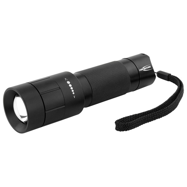 Ansmann Taschenlampe M350F, schwarz, inkl. Dönges | 4 Batterien